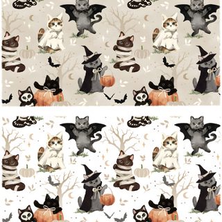 an image of halloween themed wallpapers with cats and bats on the back ground Halloween - Bats And Cats - Cream Texture, Halloween Digital Pattern Ideas, Today Only, light gray