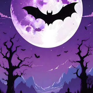a full moon with bats flying in the sky above water and trees on either side Halloween Bat Moon Purple Large Halloween Vibes, Purple Moon Bat Design, Purple Gradient Bat Art, dark slate blue