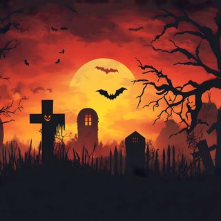 a halloween scene with pumpkins and bats Hi Res Halloween Halloween Landscape, Screen, Computer Backgrounds, Halloween Desktop, black