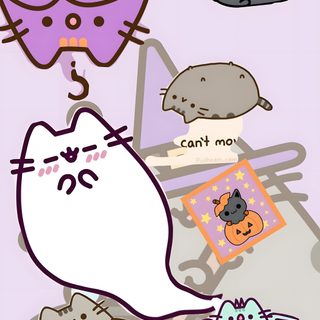 a bunch of cats that are standing in front of some pumpkins Kawaii Kawaii Pusheen Halloween thistle