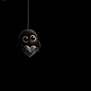a spider hanging from a web with eyes on it's face in the dark Cute Halloween Spider black