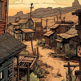 an old western town is depicted in this digital art style illustration, with buildings and dirt roads Aesthetic Western Halloween Western Village, Old West Background, Old West, Western 4k Phone, sienna