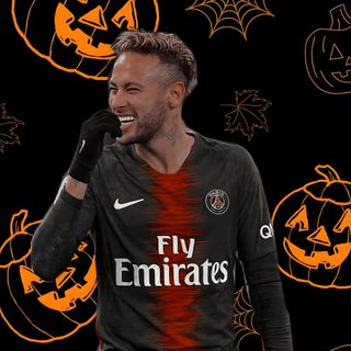 a man in a black and orange soccer uniform with pumpkins on the wall behind him Football Halloween Psg Paris, 10 Things, black