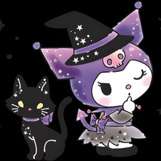 a black cat and a purple witch are standing next to each other in front of stars Kuromi Halloween Desktop Kuromi As A Witch, Kuromi Landscape, Kuromi Purple Laptop, Kuromi Hd Pc, black