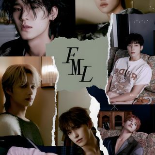 the collage shows many different people in their own photos, including one with his eyes closed Seventeen Halloween Fml Svt, Fml Seventeen Group Photo, Seventeen Fml Lyrics, Super Seventeen, dark slate gray