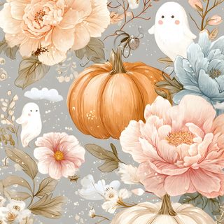 a floral wallpaper with pumpkins and flowers Halloween Floral Custom Halloween Cute, Pumpkin Theme, Cellphone, Cellphone Backgrounds, Pastel Fall, silver