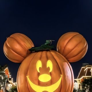 a mickey mouse pumpkin is lit up in the shape of a jack - o'- lantern Disney World Halloween Mickey Mouse Pumpkin, Disney Pumpkin, Disney October, black