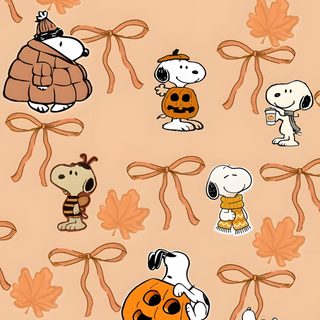 peanuts and jack - o'- lanterns are tied together Preppy Halloween Snoopy Background Snoopy Halloween, Snoopy Fall, Preppy Halloween Snoopy, burlywood