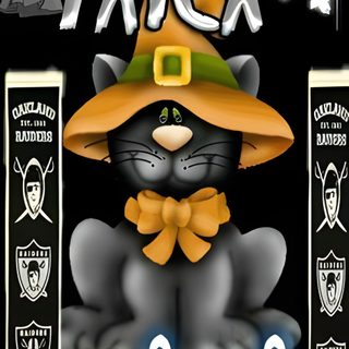 a black cat wearing a witches hat and bow tie with the words trick on it Raiders Halloween Raiders Thanksgiving, Happy Thanksgiving Raiders, Las Vegas Raiders Happy Birthday, dark slate gray