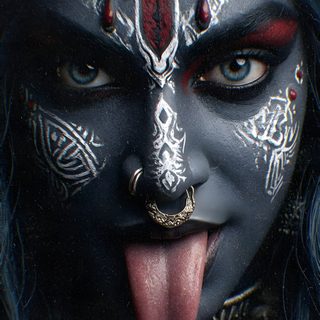 a close up of a person with makeup on Halloween Kali 2 Kali Ma Symbol, God Kali, Lilith And Kali, Kali, Ma Kali, Ram Sita Image, dark slate gray