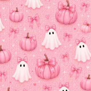 a pink and white halloween themed background with pumpkins, ghost and ghost - like faces Pink Halloween Pink,