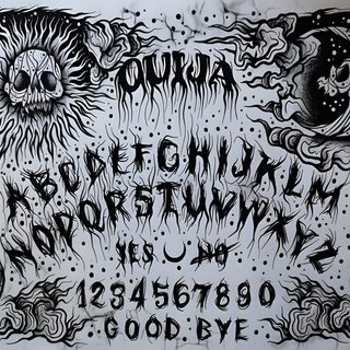 some type of graffiti written on the side of a white wall with black lettering and an image of two sunflowers Halloween Ouija Ouija Tattoo, Occult Tattoo, Ouija Board, Dark Art Tattoo, Tattoo Project, light slate gray