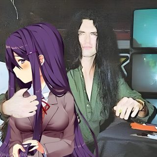 a man and woman sitting next to each other in front of televisions with long purple hair Type O Negative And Pantera On Halloween Peter Steele Icon, Type O Negative Pfp, Peter Steele Pfp, dim gray
