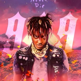 a man with dreadlocks standing in a field of flowers and the words legend's never die Halloween Juice Wrld 4k Juice Wrld, Cool Backgrounds Of Juice Wrld, Juice Wrld Rapper, indian red