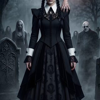 a woman in a black dress standing next to a cemetery Wednesday Addams Halloween Wednesday Style, Wednesday Addams Iphone, Gothic Wednesday, dark slate gray