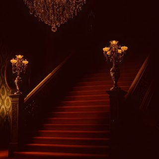 a chandelier hanging from the ceiling next to a set of stairs in a dark room Halloween Chandelier Chandelier Background, Studio Photoshoot, Eternal Life, Dream House Decor, black