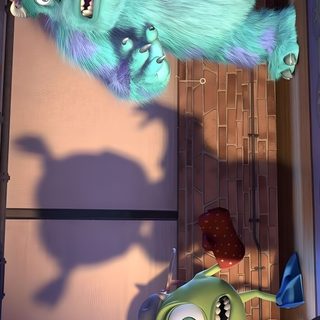 the monsters are standing in front of an open door with a clock on it's face Monsters Inc Halloween Monster Inc Scenes, Desktop Background Disney, Pc 1920x1080 Full Hd Disney, dim gray