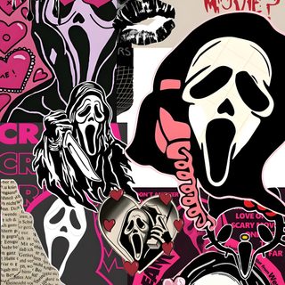 a collage of various stickers with words and images on them that say, what's your favorite scary movie? Cute Halloween Ghostface dim gray