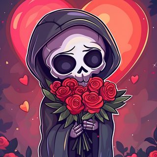 a skeleton holding roses in front of a heart Halloween Valentines Horror Valentines Background, Fancy Artwork, Halloween Valentines, dark slate gray