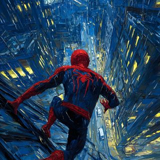 a painting of a spider man running through the night sky with buildings in the background Spiderman Halloween 4k Iphone Superhero, Spiderman Comic Art, Image Spiderman, midnight blue