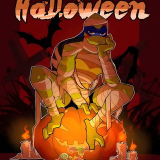 a cartoon character sitting on top of a pumpkin with the word halloween written above it Tmnt Halloween Tmnt Witch, Tmnt Leonardo Fanart, Tmnt Skeleton, Tmnt City Fall, maroon