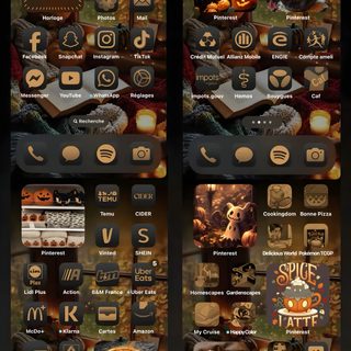 an image of the menus and app icons for a restaurant or bar with food on it Halloween Ideas Ios 16 Halloween Iphone Theme, Iphone Halloween Theme, Iphone Themes Halloween, dark slate gray