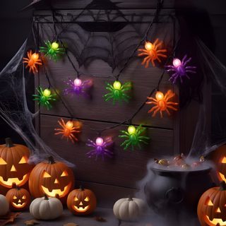 halloween pumpkins and spider web lights in front of a chest Halloween Decoration black