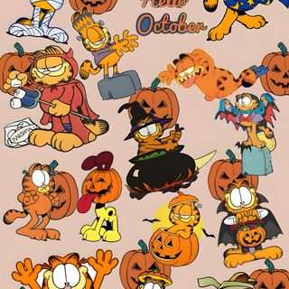 a bunch of cartoon characters with pumpkins on them Halloween Garfield Garfield Halloween, Halloween Movies To Watch, Garfield, Garfield Pictures, dark salmon
