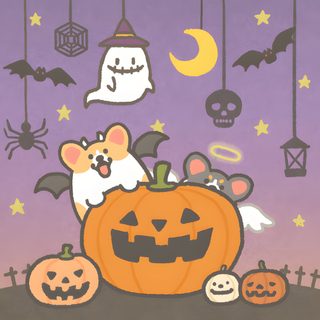 a cat sitting on top of a pumpkin next to other halloween items and bats hanging from the ceiling Corgi Halloween Halloween Gif, Pumpkin Seasoning, Halloween Animals, Charlie Brown, Snoopy,