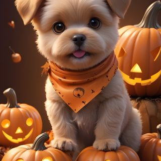 a small white dog wearing a bandana and sitting in front of halloween pumpkins Halloween Dog Hd Halloween Dog, Cute Dog Halloween, Halloween Dogs, Halloween Dog Background, saddle brown