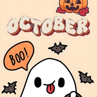 a cartoon ghost holding a pumpkin in front of an orange background with the words october above it Cute Halloween Iphone Count Down bisque