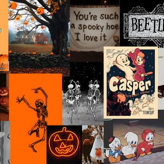 a collage of halloween images with pumpkins Cute Aesthetic Halloween For Computer Spooky Season Aesthetic Macbook, Macbook Air Halloween, Spooky Season Laptop, sienna