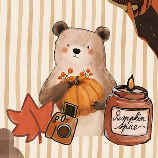 an illustration of a bear holding a pumpkin Cute Bear Halloween burlywood