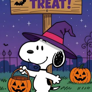 a cartoon dog wearing a witches hat and holding a trick or treat sign Happy Halloween Snoopy Halloween Cute Halloween Snoopy, Peanuts Halloween, Snoopy Halloween Iphone, dark slate blue