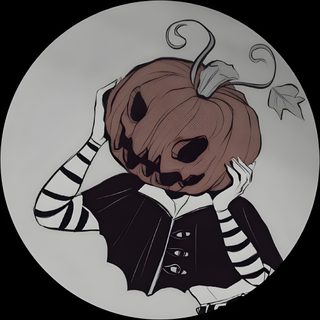a drawing of a pumpkin wearing a black and white striped shirt, holding her hands to her head Halloween Profile Spooky Profile Pictures, Spoopy Pfp, Halloween Profile Picture Ideas, dim gray