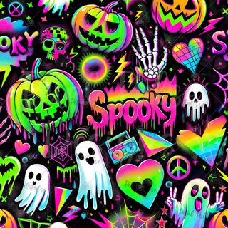 an assortment of spooky halloween stickers on a black background Neon Halloween Pattern Neon Halloween, Holographic Print, Handmade Stationery, dark slate gray