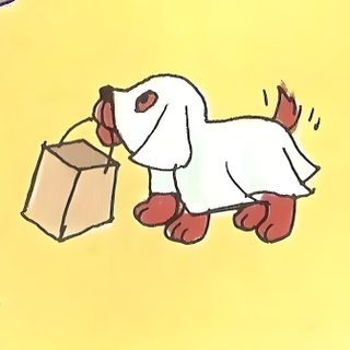 a drawing of a dog carrying a box Clifford Halloween Retro Drawing, Baby Clifford Ghost, Funky Cartoons, Clifford Halloween, khaki