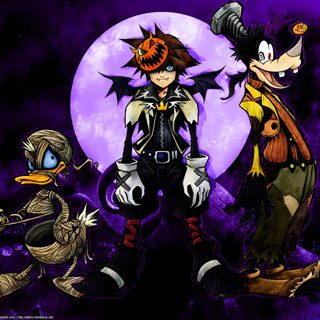 three cartoon characters standing in front of a full moon Sora Halloween Town 1920x1080 Halloween Town, Halloween Sora Kingdom Hearts, Sora Halloween Town Costume, black