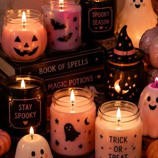halloween candles are arranged in rows on the table Halloween Candle saddle brown