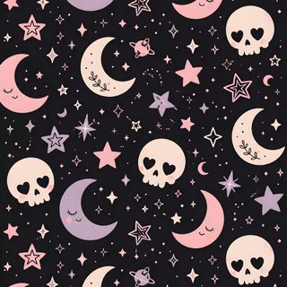 a black background with stars, moon and skulls in the sky on it's side Halloween Space black