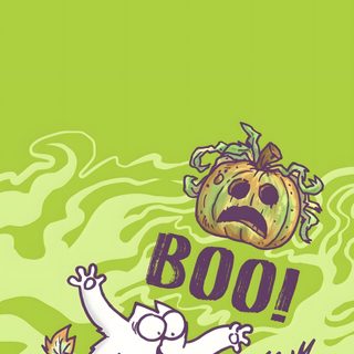 an image of a cartoon character with the word boo on it's back ground Simons Cat Halloween Hd Simons Cat Iphone, Simon's Cat, Halloween Cat Lockscreen, yellow green