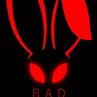 a red bunny with big eyes and a bow tie on it's head in the dark Bad Bunny Halloween Bad Bunny Logo, Bad Bunny Emblem, Bugs Bunny Canvas Painting, Bad Bunny Rabbit Logo, black