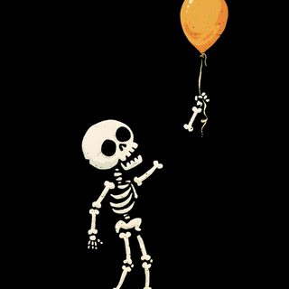 a skeleton holding onto an orange balloon in the dark Cute Halloween Skeleton Skeleton Coco, Halloween Cartoon Black Background, Iphone Emoji Skeleton,