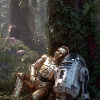 a star wars character laying on the ground next to a tree in a wooded area Star Wars Halloween Phone Star Wars Animated, Star Wars Moving Background, Iphone 17 Pro Max Star Wars, dark slate gray