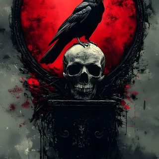 a black crow sitting on top of a skull in front of a red circle with blood Halloween Skull Iphone Raven Skull, Gothic Raven Iphone, Raven And Skull, Scary Raven, dark slate gray