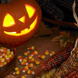 corn on the cob and pumpkins with jack - o'- lanterns in the background Halloween Candy Hd Pumpkin Cover Photo Facebook, Candy Corn Background Hd, Pumpkin Patch Background Hd, maroon