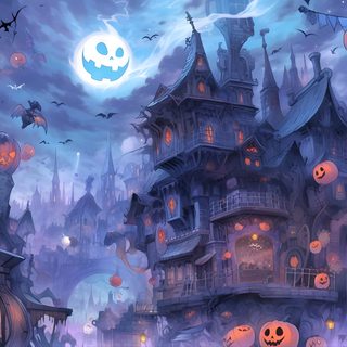 an image of a halloween town with pumpkins Halloween Village For Pc The Real World, Spooky Places, Halloween Village Digital Art, dark slate blue