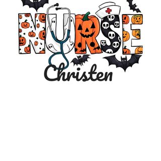 the word nurse written in halloween themed font with bats, pumpkins and bones on it Halloween Nurse white