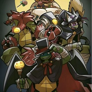 an image of a bunch of cartoon characters Tmnt Halloween Tmnt Halloween, Tmnt Halloween Pfp, Ninja Turtles Halloween, Tmnt Witch, dark slate gray