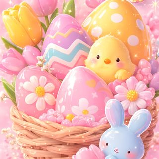 a basket filled with lots of colorful eggs and some little bunny sitting next to it Halloween Easter Ideas Iphone Minimal, Easter Apps, Spring Gingham, Pink Macbook, Spring Magic, Easter,